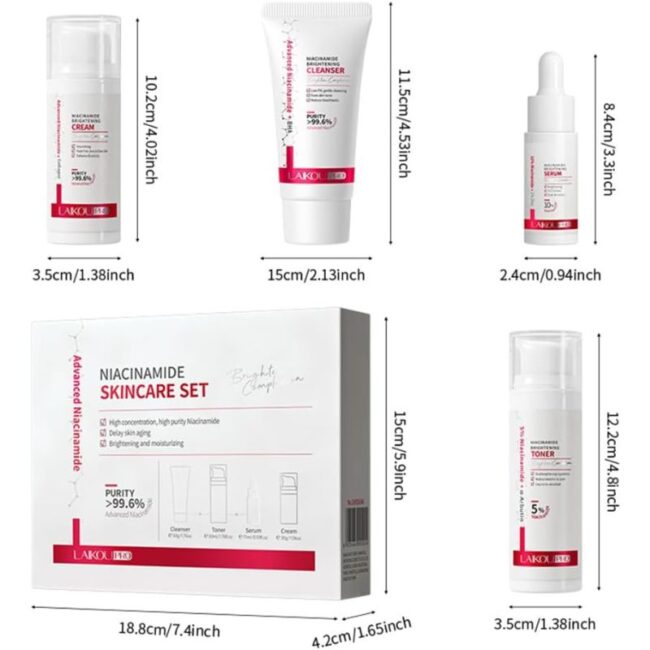Laikou Pro Niacinamide Brightening Skincare Set-4 Pieces (Cleanser, Toner, Serum, Cream)