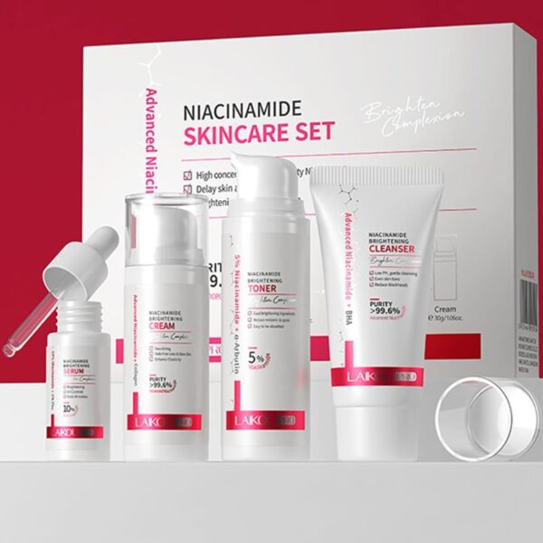 Laikou Pro Niacinamide Brightening Skincare Set-4 Pieces (Cleanser, Toner, Serum, Cream)