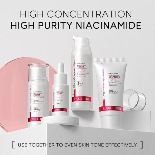 Laikou Pro Niacinamide Brightening Skincare Set-4 Pieces (Cleanser, Toner, Serum, Cream)