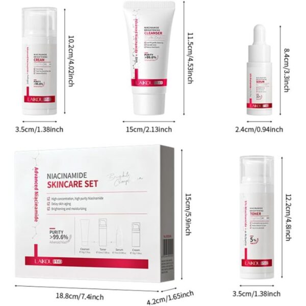 Laikou Pro Niacinamide Brightening Skincare Set-4 Pieces (Cleanser, Toner, Serum, Cream)